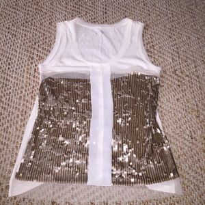 LOFT sequined gold and cream top